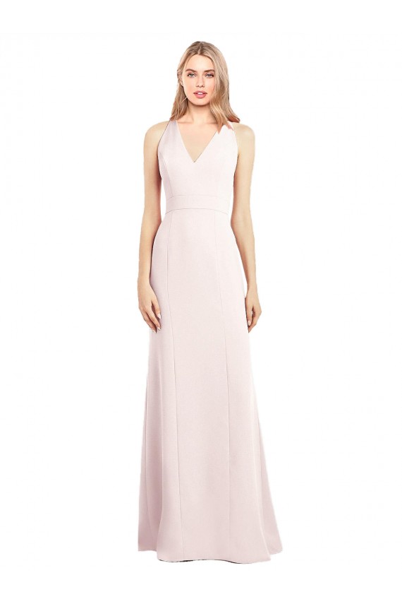 Affordable Sleeveless V-Neck Stretch Crepe Pink Long Semi Formal Evening Dress