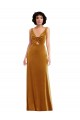 Affordable Sleeveless V-Neck Stretch Velvet Gold Long Semi Formal Evening Dress