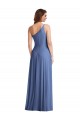 Affordable Sleeveless One Shoulder Soft Chiffon Windsor Blue Long Formal Evening Dress