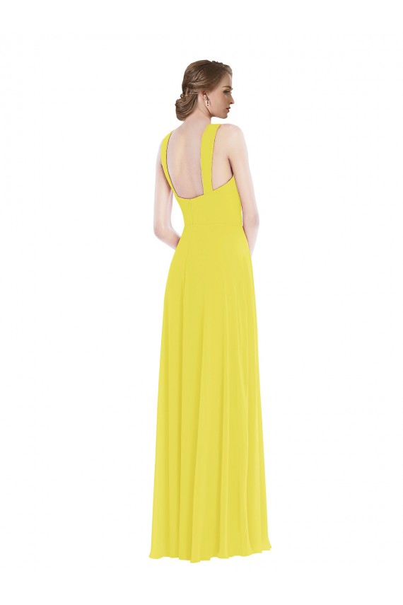 Affordable Sleeveless Sweetheart Soft Chiffon Yellow Long Semi Formal Evening Dress